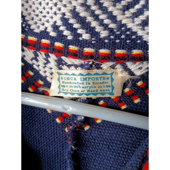 VINTAGE Fringe Poncho Cape Cloak Shawl Aztec Acrylic Inca Imports Handcrafted - Picture 3 of 7